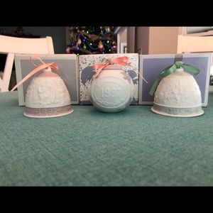 Three Lladro Christmas items.  2 bells & 1 ball.